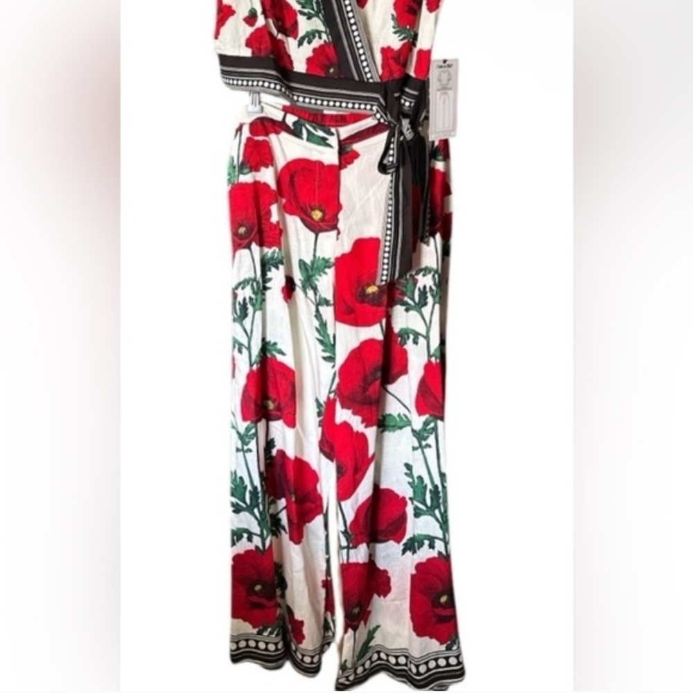 Lulumari Elegant Red Floral Wide-Leg Resort Beach Pants XL NWT - Picture 2 of 3